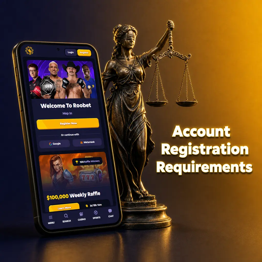 Roobet account registration requirements including minimum age, one account per person, and valid personal details