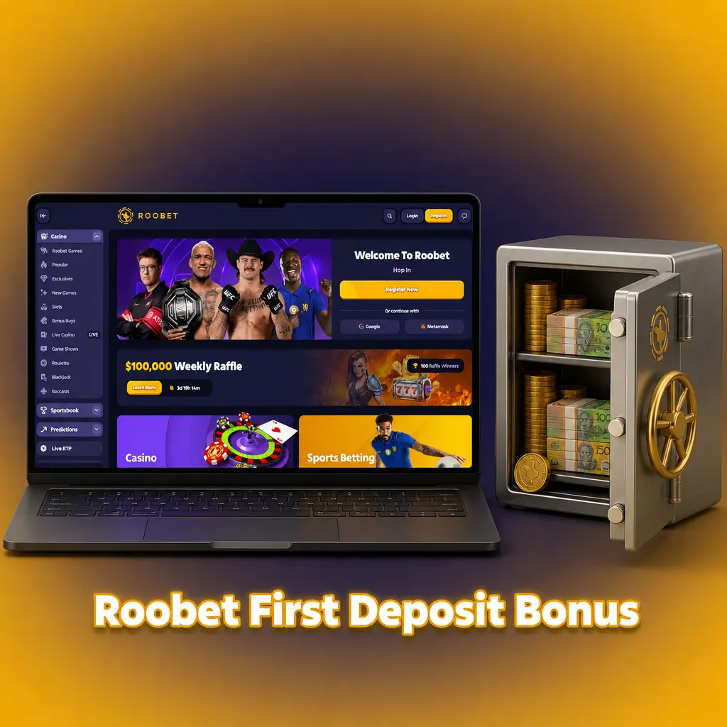 Roobet first deposit bonus: 10% rakeback for 24 hours, credited hourly to withdrawable balance, no wagering required.