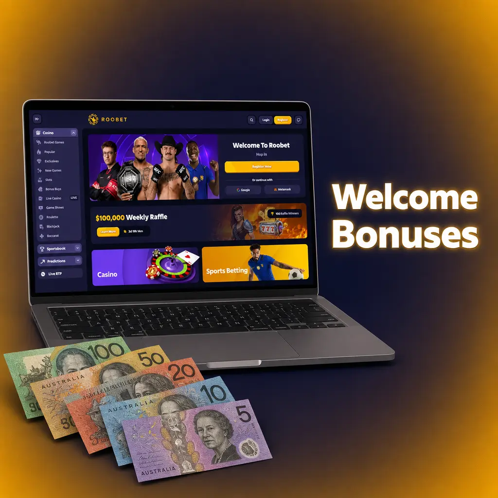 Roobet welcome bonus: 10% Rakeback on casino and sportsbook wagers within 24 hours, no code or wagering requirement.
